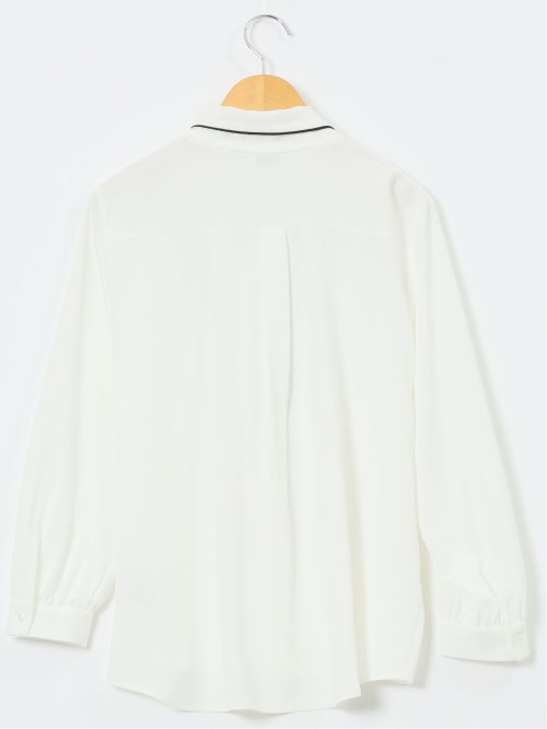 ストレッチ 配色ボウタイ 長袖ブラウス