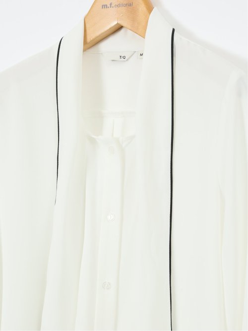 ストレッチ 配色ボウタイ 長袖ブラウス