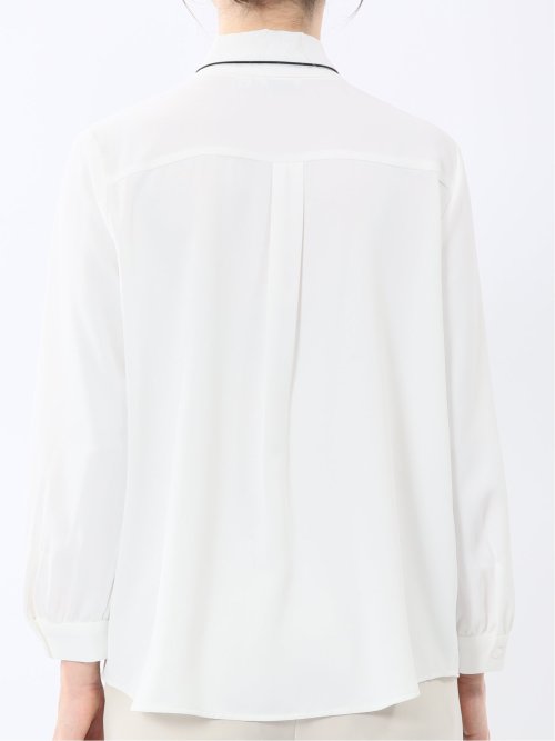 ストレッチ 配色ボウタイ 長袖ブラウス