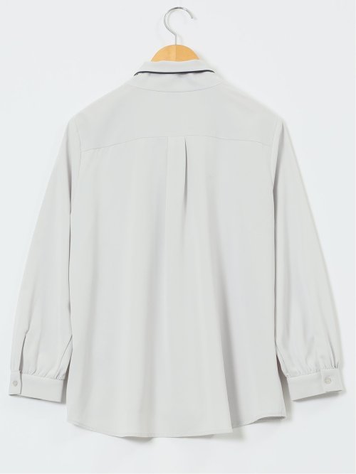 ストレッチ 配色ボウタイ 長袖ブラウス