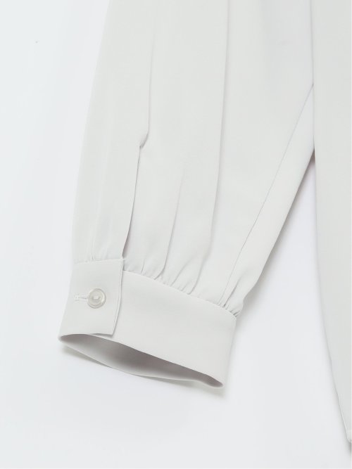 ストレッチ 配色ボウタイ 長袖ブラウス