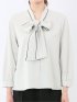 ストレッチ 配色ボウタイ 長袖ブラウス