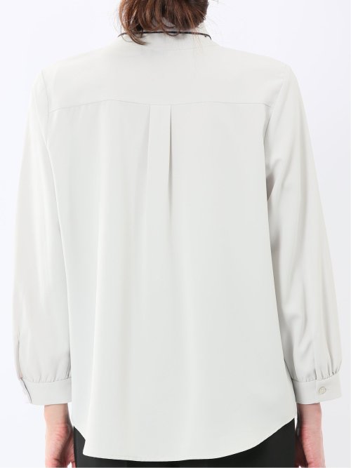 ストレッチ 配色ボウタイ 長袖ブラウス