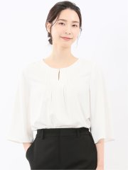 ピンタック 7分袖プルオーバーブラウス