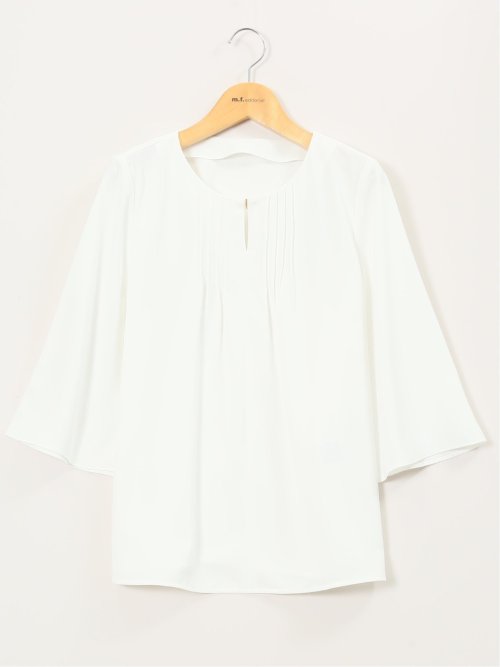 ピンタック 7分袖プルオーバーブラウス