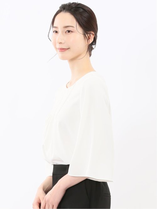 ピンタック 7分袖プルオーバーブラウス