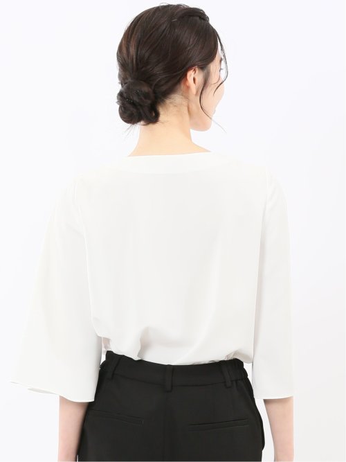 ピンタック 7分袖プルオーバーブラウス