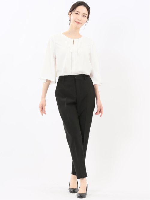 ピンタック 7分袖プルオーバーブラウス