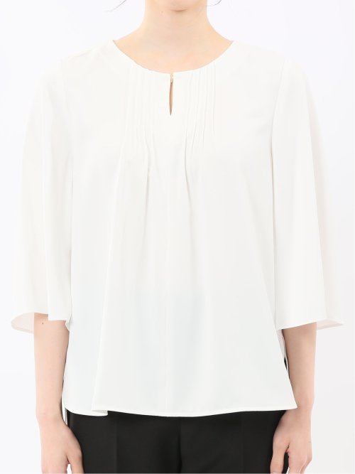 ピンタック 7分袖プルオーバーブラウス