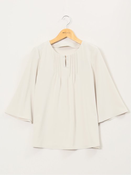 ピンタック 7分袖プルオーバーブラウス