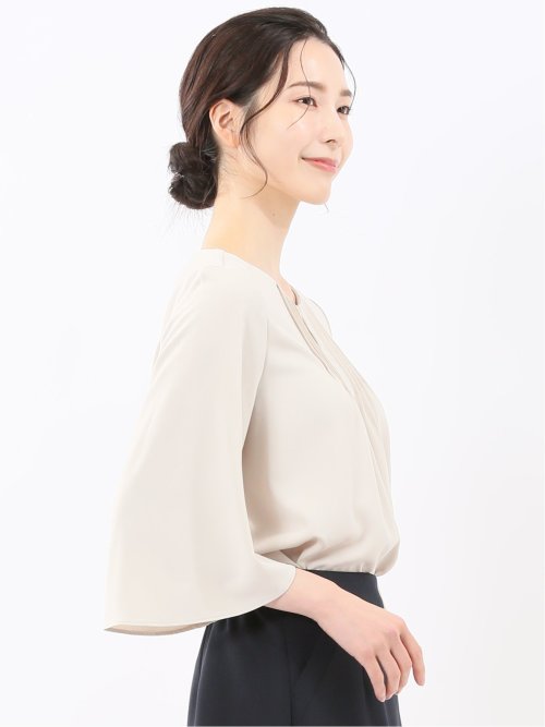 ピンタック 7分袖プルオーバーブラウス