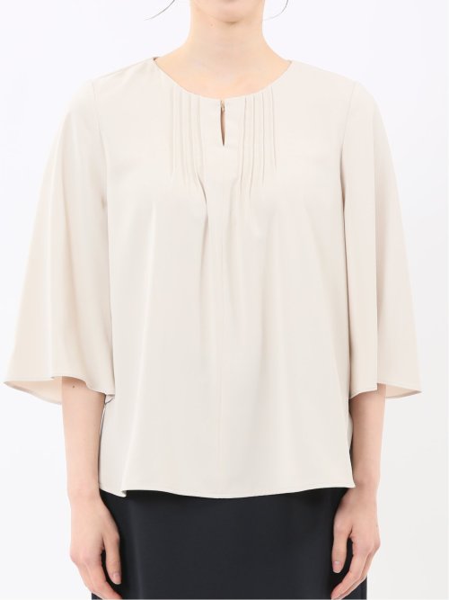 ピンタック 7分袖プルオーバーブラウス