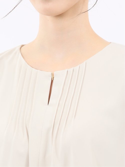 ピンタック 7分袖プルオーバーブラウス