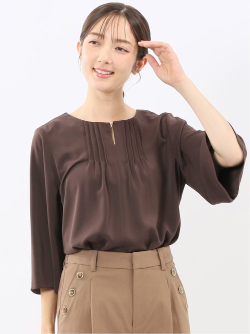 ピンタック 7分袖プルオーバーブラウス(M 35こげ茶): ワイシャツ