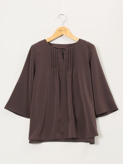 ピンタック 7分袖プルオーバーブラウス