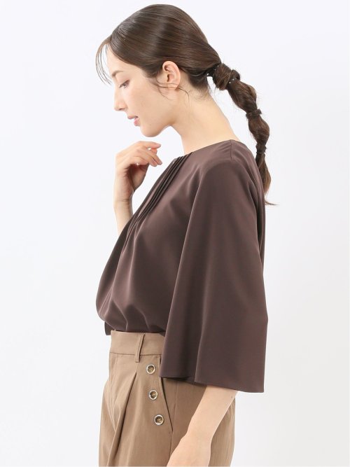 ピンタック 7分袖プルオーバーブラウス