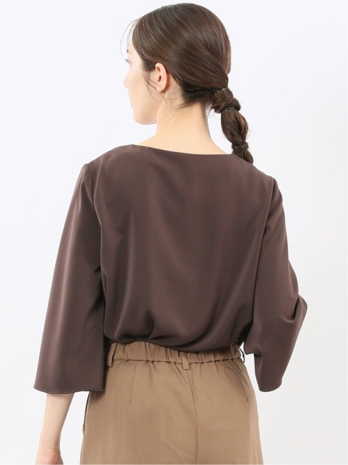 ピンタック 7分袖プルオーバーブラウス