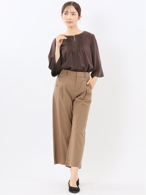 ピンタック 7分袖プルオーバーブラウス