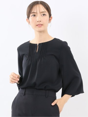 ピンタック 7分袖プルオーバーブラウス