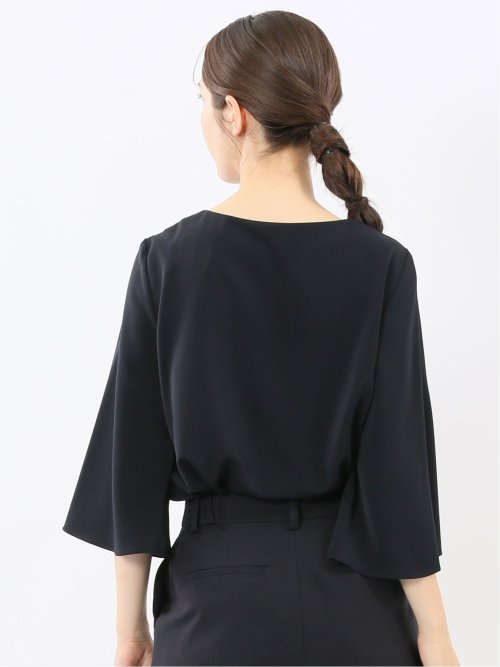 ピンタック 7分袖プルオーバーブラウス