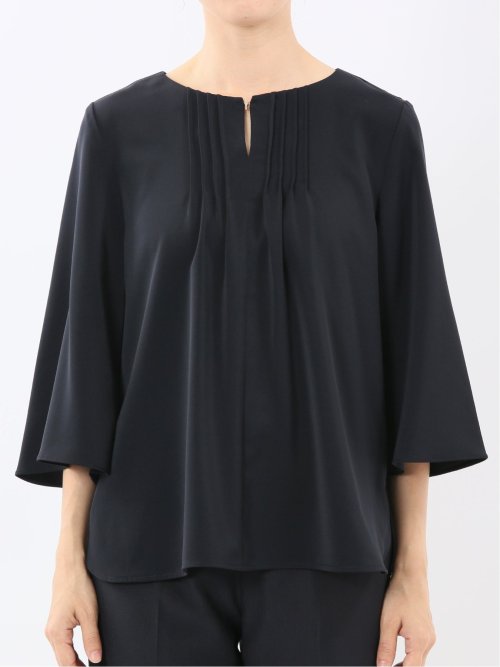 ピンタック 7分袖プルオーバーブラウス