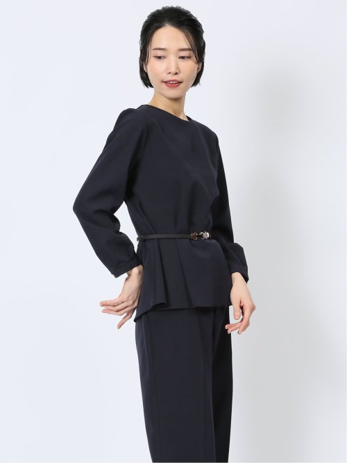 ダブルクロス ペプラム プルオーバーブラウス 紺(セットアップ可能)