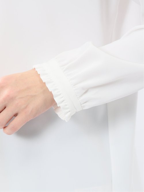 ストレッチ バンドカラーフリル 長袖ブラウス