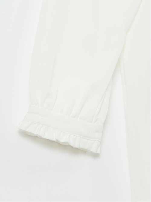 ストレッチ バンドカラーフリル 長袖ブラウス