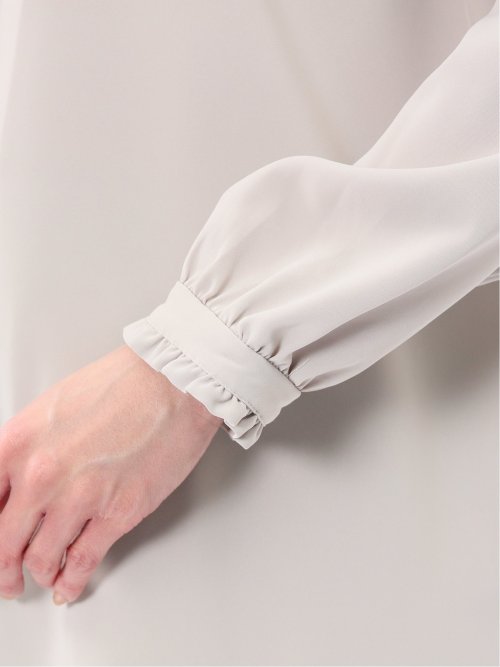 ストレッチ バンドカラーフリル 長袖ブラウス