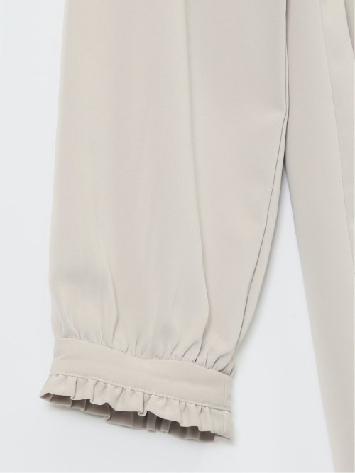 ストレッチ バンドカラーフリル 長袖ブラウス