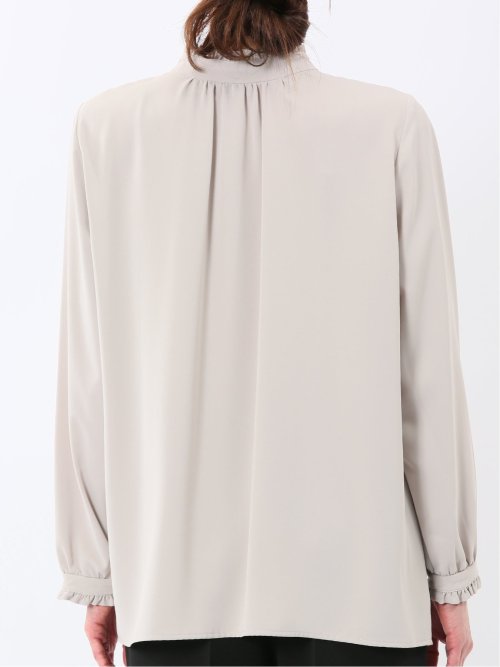 ストレッチ バンドカラーフリル 長袖ブラウス