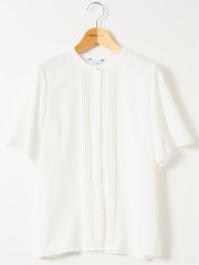 接触冷感 速乾 UV ストレッチ バンドカラー 半袖 比翼 ブラウス