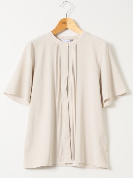 接触冷感 速乾 UV ストレッチ バンドカラー 半袖 比翼 ブラウス