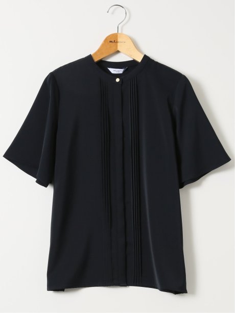 接触冷感 速乾 UV ストレッチ バンドカラー 半袖 比翼 ブラウス