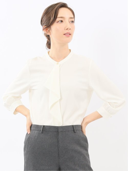 ラッフルフリル 8分袖プルオーバーブラウス(M 02アイボリー