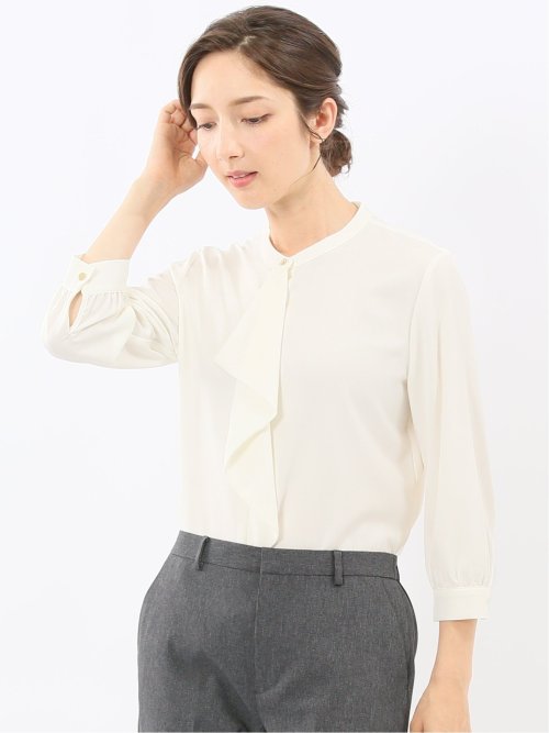 ラッフルフリル 8分袖プルオーバーブラウス