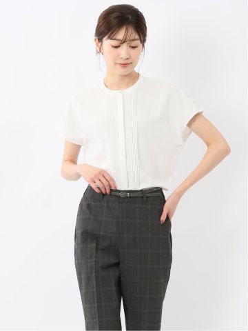 バンドカラータック ノースリ比翼ブラウス