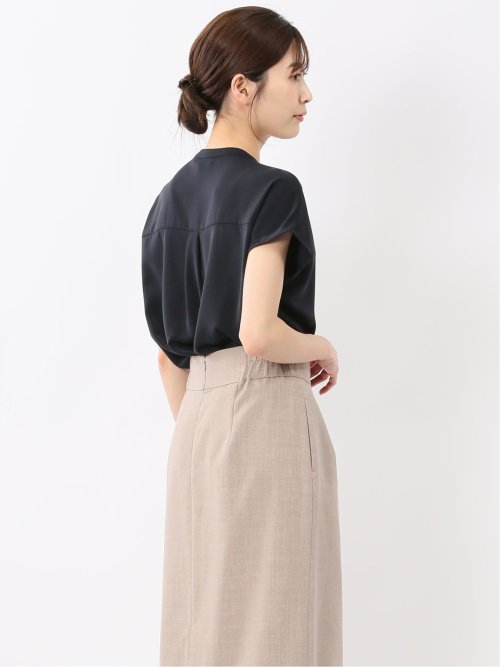 バンドカラータック ノースリ比翼ブラウス