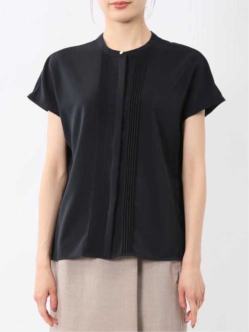 バンドカラータック ノースリ比翼ブラウス