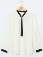 パールボウタイ 長袖プルオーバーブラウス