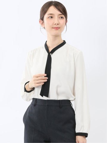 パールボウタイ 長袖プルオーバーブラウス