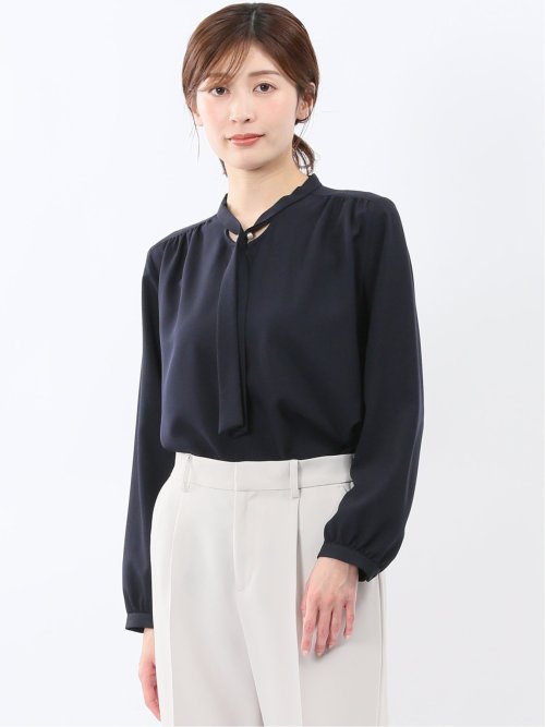 パールボウタイ 長袖プルオーバーブラウス(M 75紺): ワイシャツ