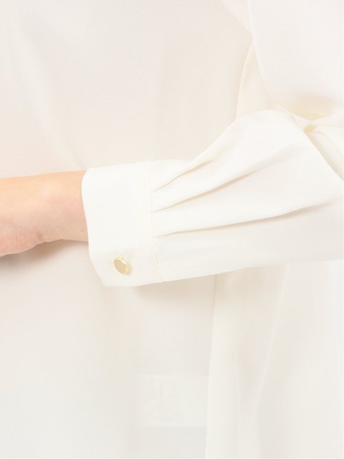 バンドカラー配色 比翼 長袖ブラウス