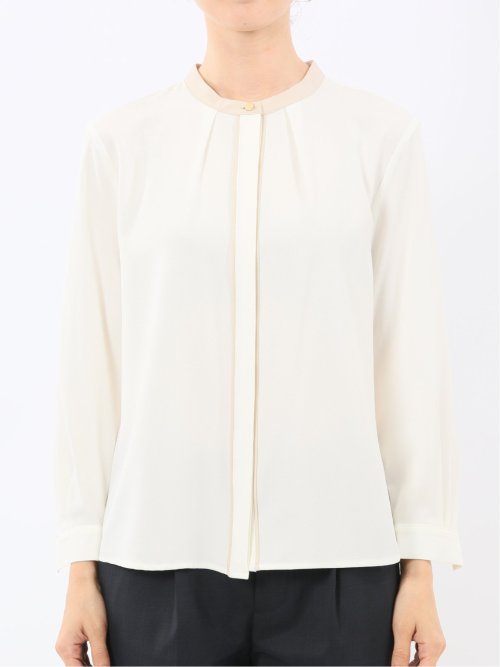 バンドカラー配色 比翼 長袖ブラウス