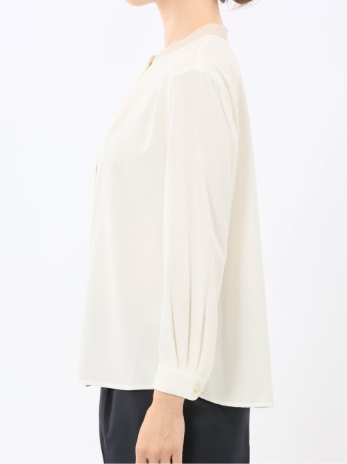 バンドカラー配色 比翼 長袖ブラウス