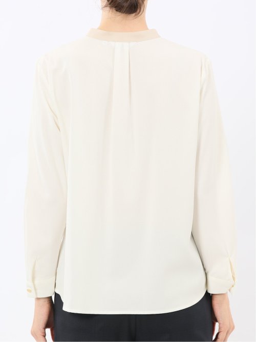 バンドカラー配色 比翼 長袖ブラウス