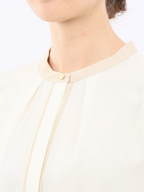 バンドカラー配色 比翼 長袖ブラウス