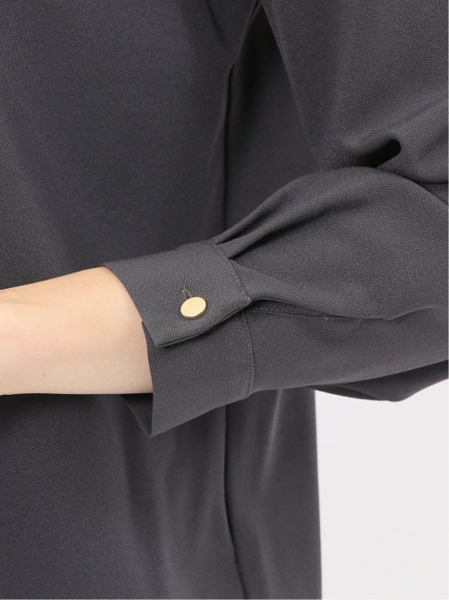 バンドカラー配色 比翼 長袖ブラウス