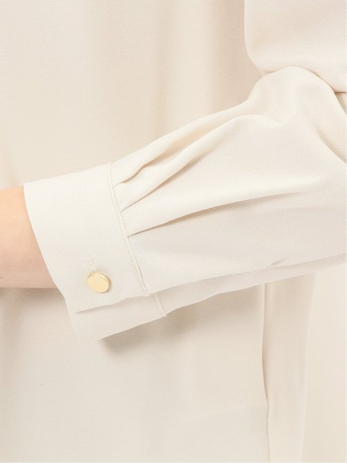 バンドカラー配色 比翼 長袖ブラウス