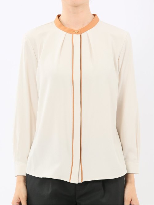 バンドカラー配色 比翼 長袖ブラウス